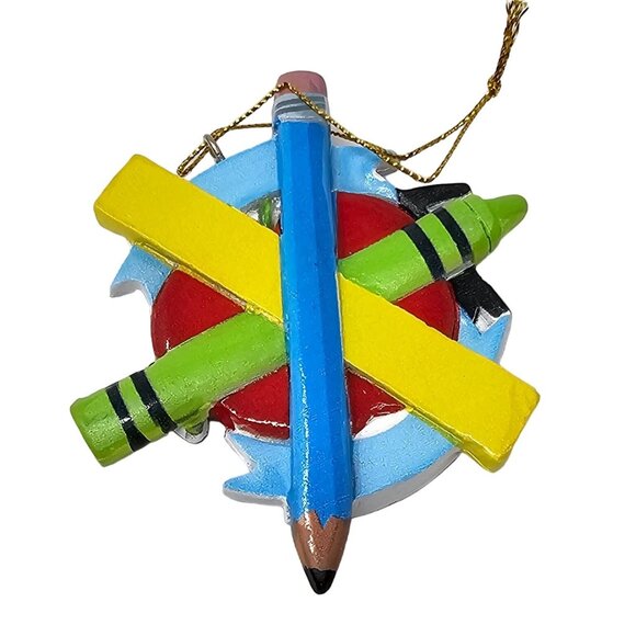 Best Teacher Ever Apple Crayon Pencil Resin Ornament - Christmas Gift - Picture 3 of 3